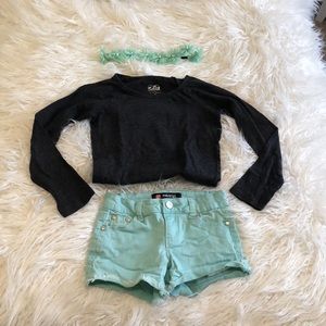 Grey and Mint Girls Flower Outfit (Aesthetic)